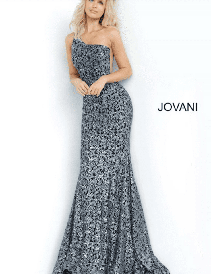 On Shoulder Sequenced Dress by Jovani for $680