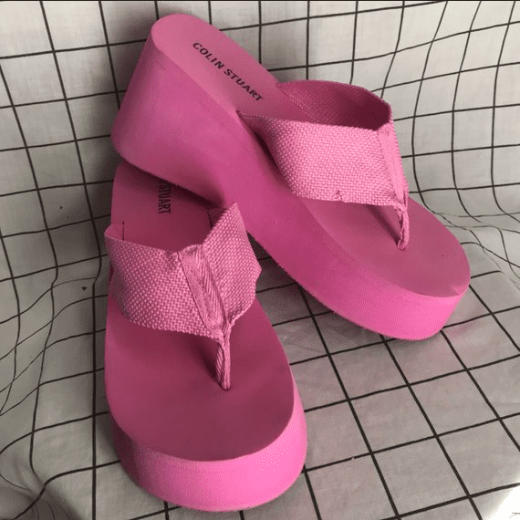 Pink platform flip flops