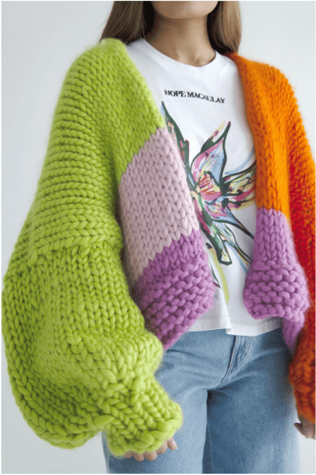 A homemade colorful cardigan