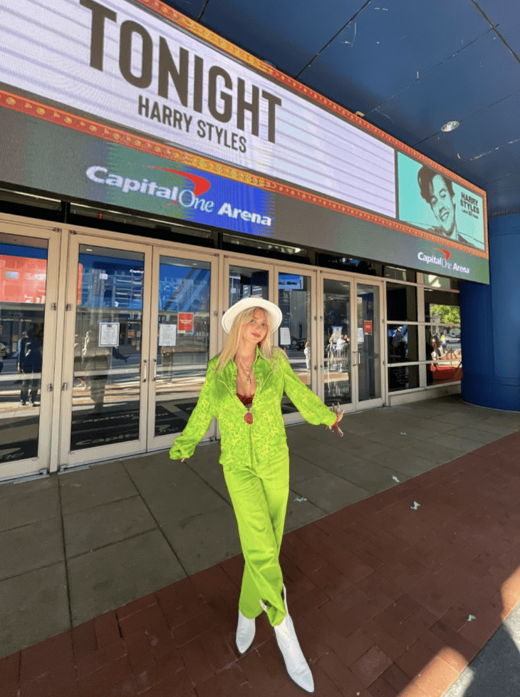 Lexy Silverstein in Neon Green Blouse and Pants rented from Nuuly