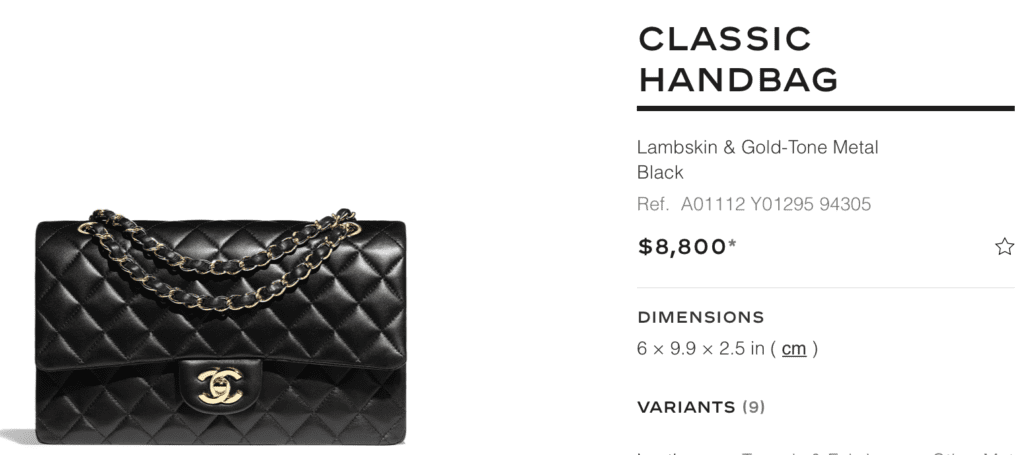 Screenshot of a Chanel handbag for sale