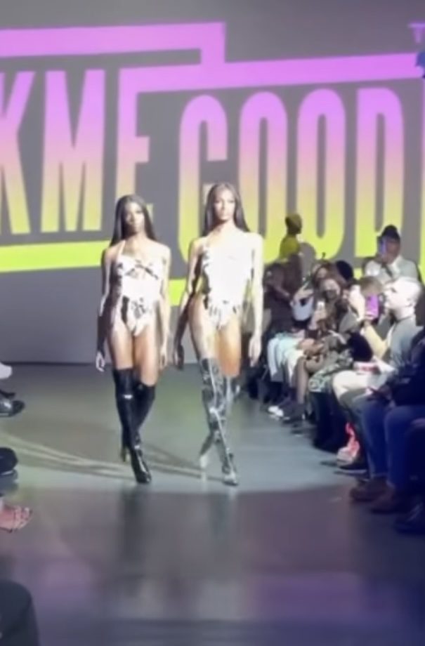 Models walk a runway wearing sneaker corsets designed by Cierra Boyd