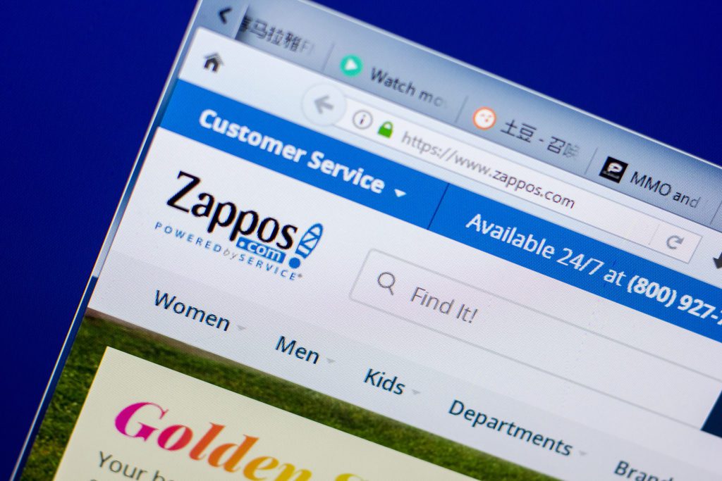 Screenshot of Zappos' website