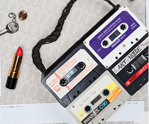 A purse made from cassette tapes