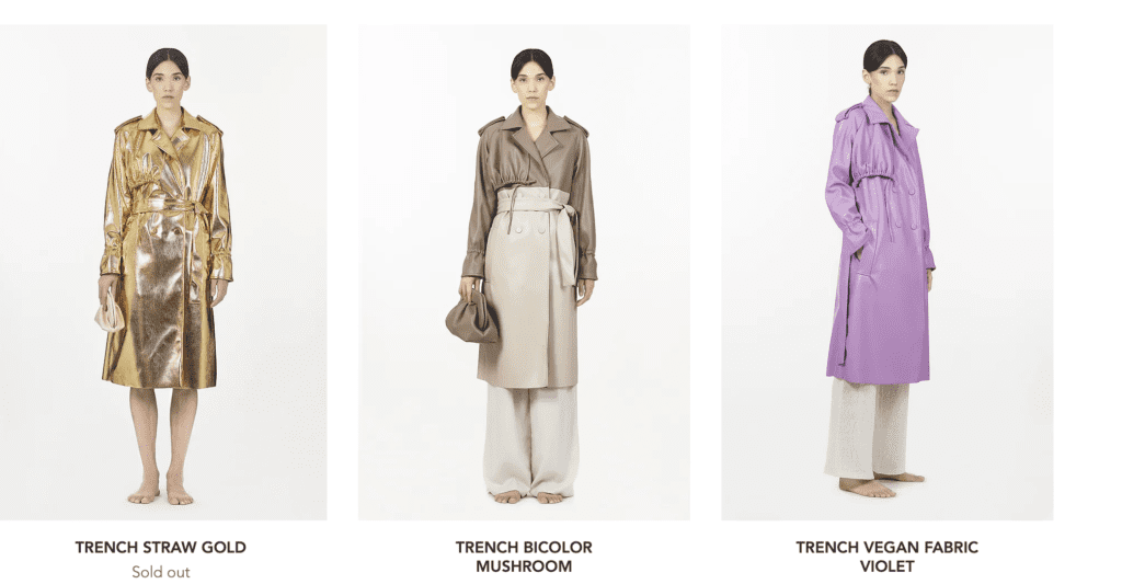 A screenshot of vegan trench coats