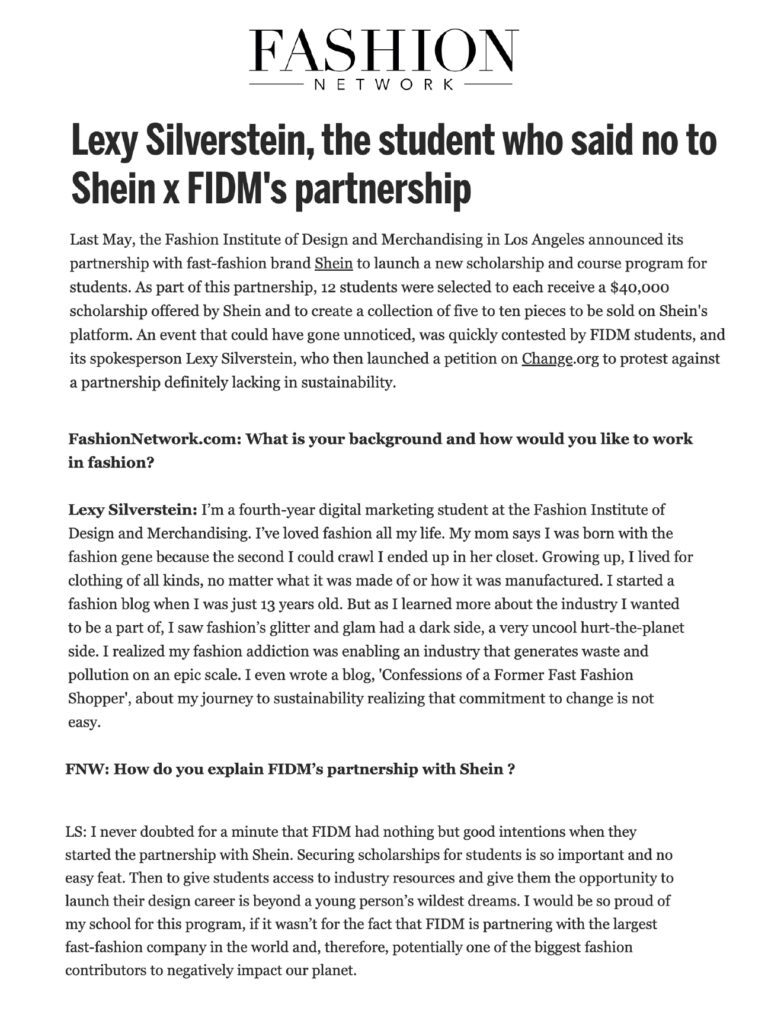 FIDM Should END Partnership with SHEIN, a Global Fast Fashion Company, by  Lexy Silverstein