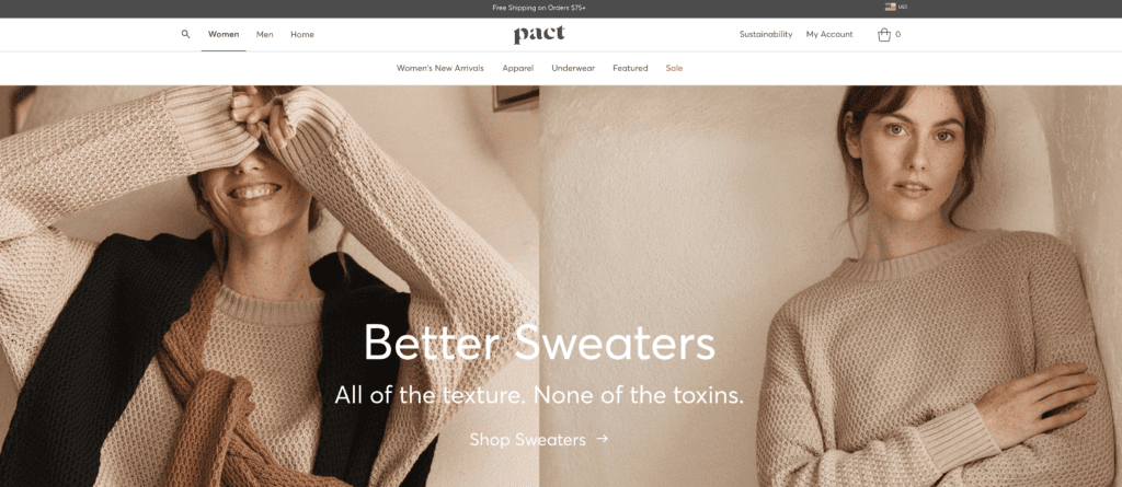Screenshot of Pact's website