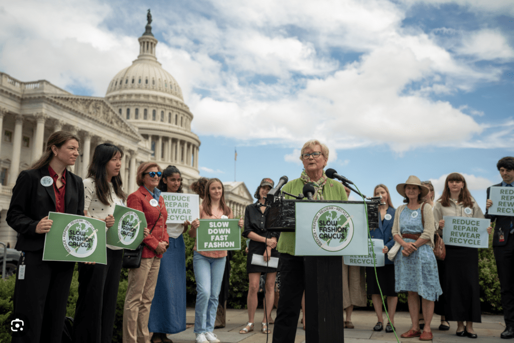 The Slow Fashion Caucus speaks to reporters on Capitol Hill