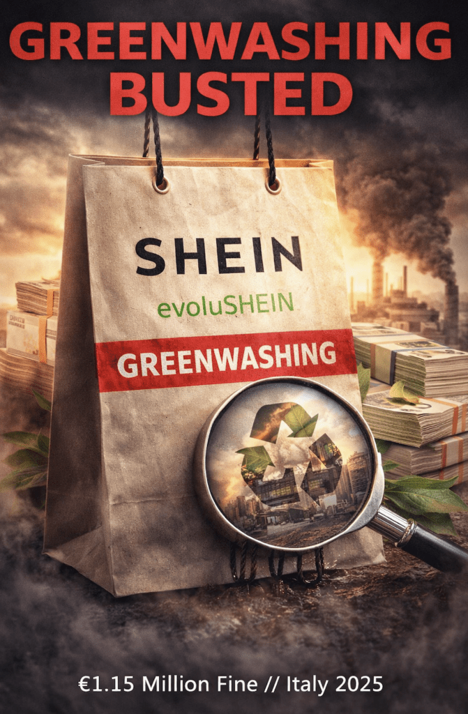 Shein — Fined in Europe for Misleading Claims
Shein got hit with a €1.15 million fine (roughly $1.2M USD) from Italy's competition authority, according to Fortune, for misleading environmental claims on its European websites. The fine specifically called out how the fast-fashion giant overstated sustainability practices without clear evidence to back them up.