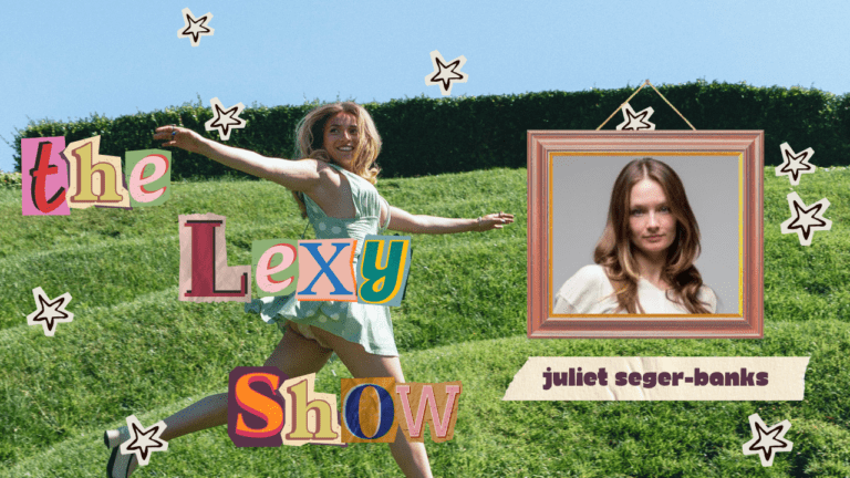 Berlin Fashion Week 2026: Sustainability Standards Now Mandatory for Designers - Image of 'The Lexy Show' graphic with Juliet Seger-Banks' photo framed next to Lexy Silverstein, walking in a grassy field, with playful star and floral details in the background.