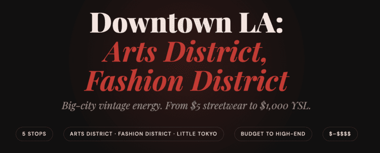 DTLA's thrift scene is less about a single strip and more about knowing which warehouses and buildings to walk into. The Fashion District bleeds into the Arts District which bleeds into Little Tokyo, and the vintage shops here reflect all of it — streetwear, luxury consignment, mission-driven resale, and everything in between.