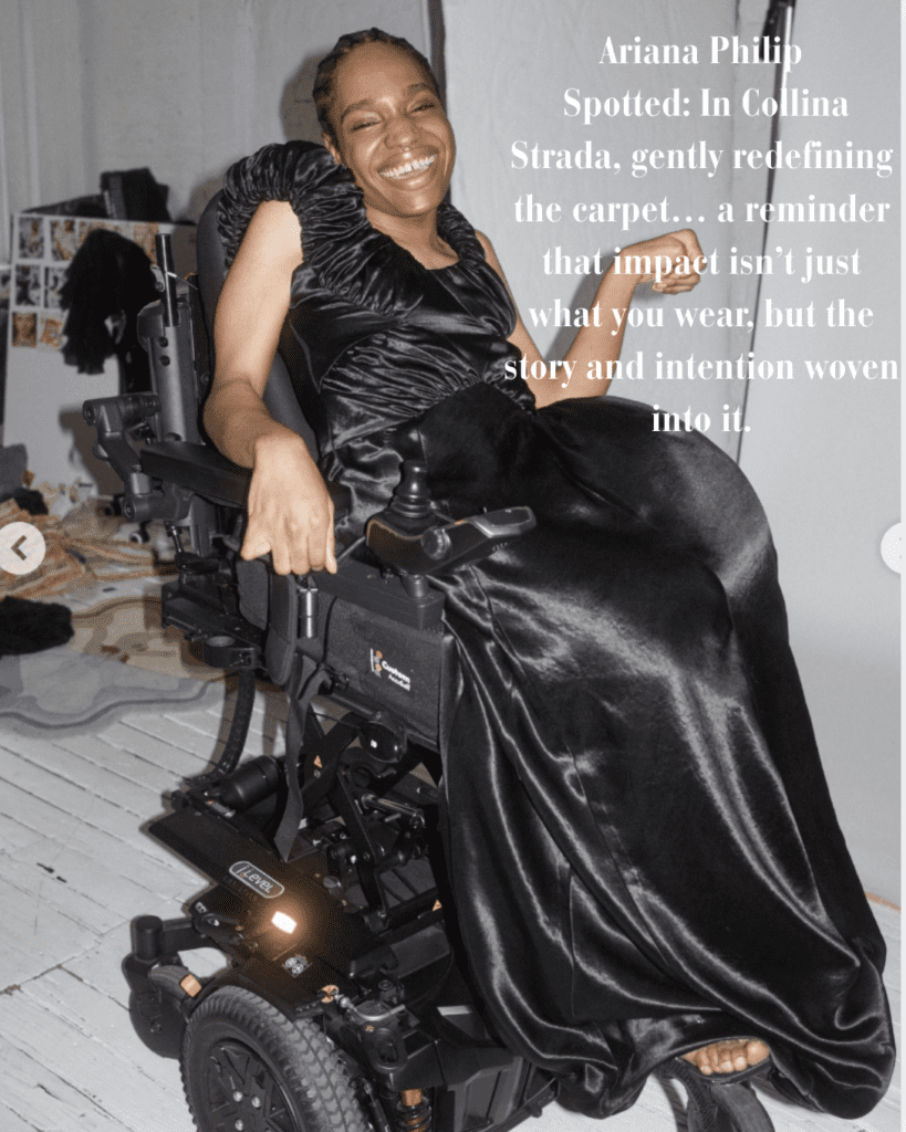 Ariana Philip showed up in Collina Strada, quietly. And that's the thing about Collina Strada. Hillary Taymour has been building with deadstock, organic, and reclaimed materials for years, without the press coverage that better-connected designers get. Philip showing up in that gown is a reminder that impact isn't always measured in column inches. Sometimes it's just about who you're wearing and why.